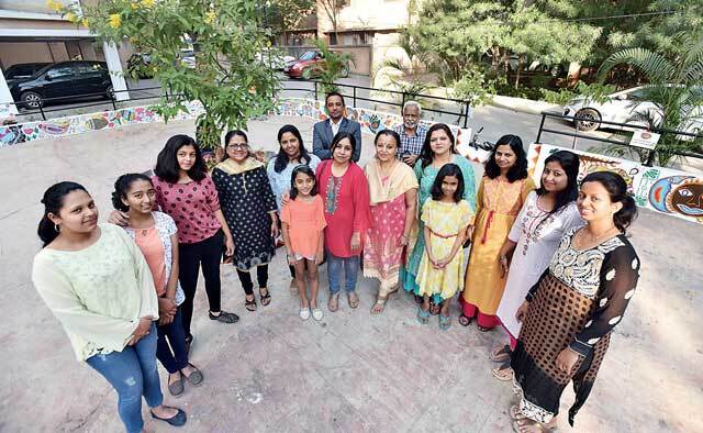 Residents of Hermes Drome Society who created the Madhubani Vatika Residents of Hermes Drome Society who created the Madhubani Vatika