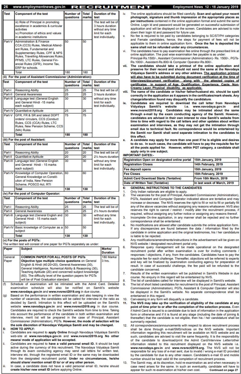 Nvs Recruitment 2019 Apply For 251 Teaching And Non