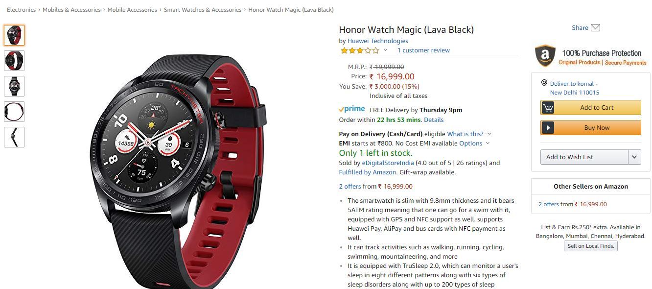 honor watch magic price