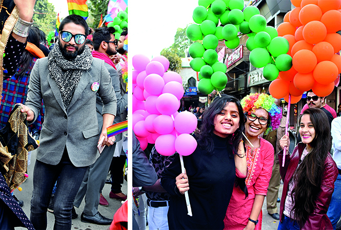 (L) Abeer (R) Members of the LGBTQIA community (BCCL/ Farhan Ahmad Siddiqui) a couple kissing during the parade