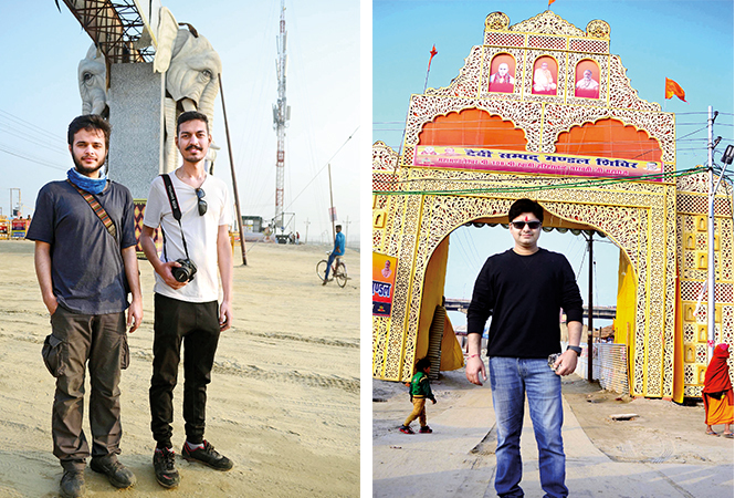 (L) Siddharth and Vishrut from Delhi, are at Kumbh to make a documentary on it (R) Abhishek Gupta, a CA from Delhi, visited the mela for a holiday (BCCL/ Pankaj Singh)