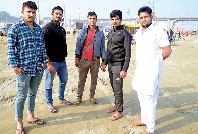(L-R) Rohit, Rakesh, Gulshan, Naveen and Deepak at the Kumbh (BCCL/ Pankaj Singh)