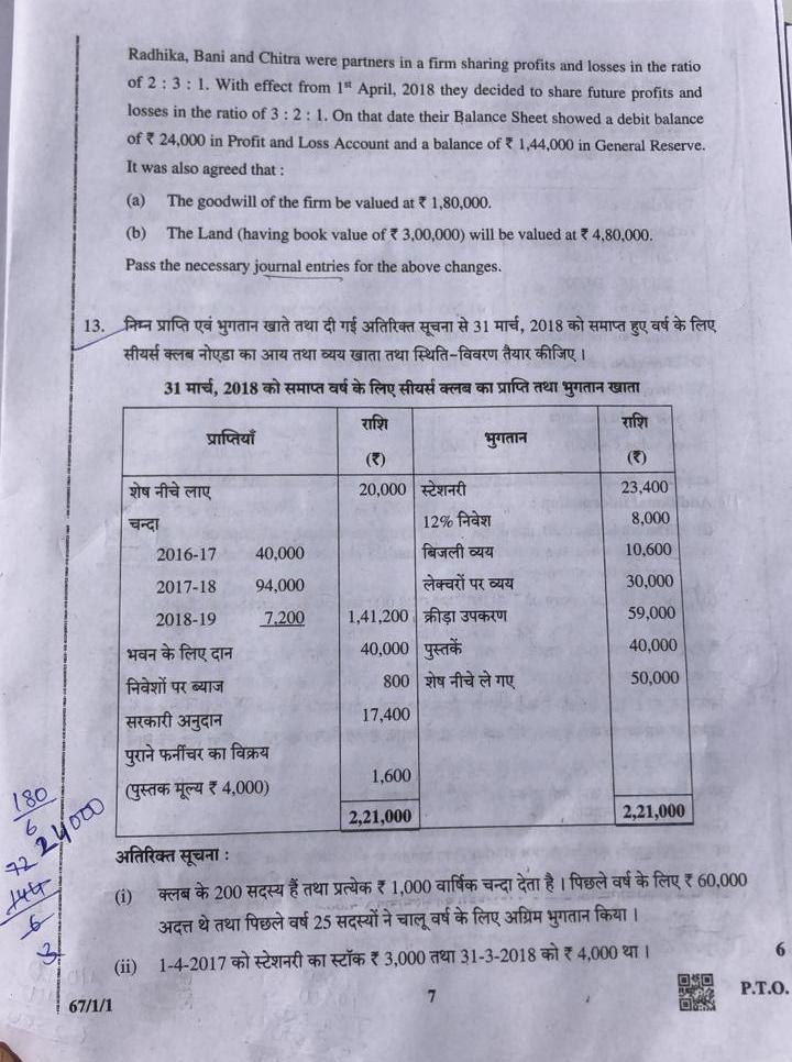 Cbse 12th Accountancy Question Paper 2019 Times Of India