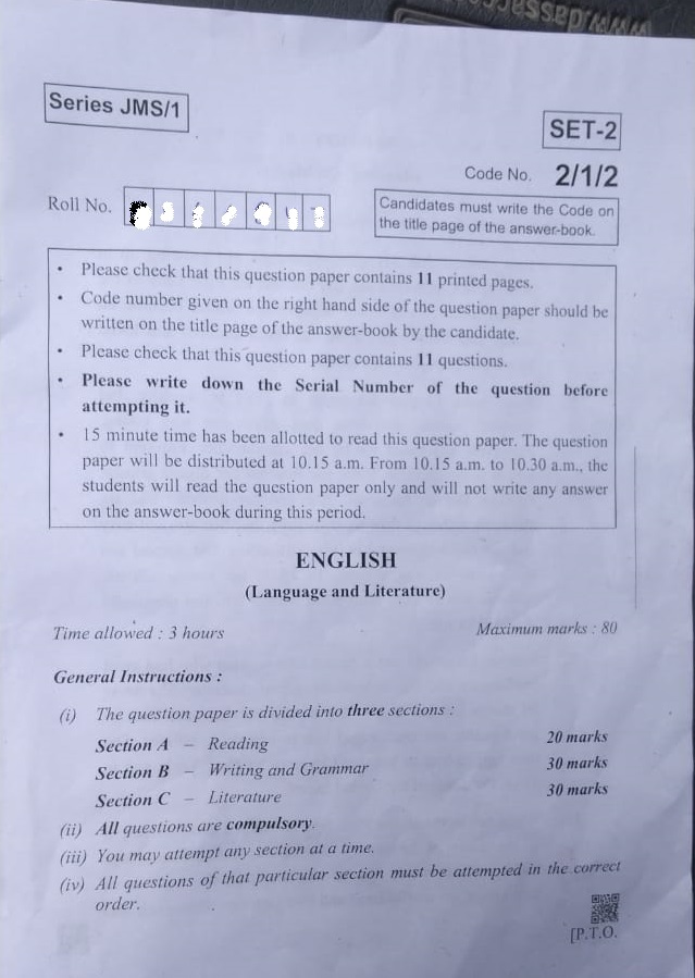 english sample paper term 1 class 10th
