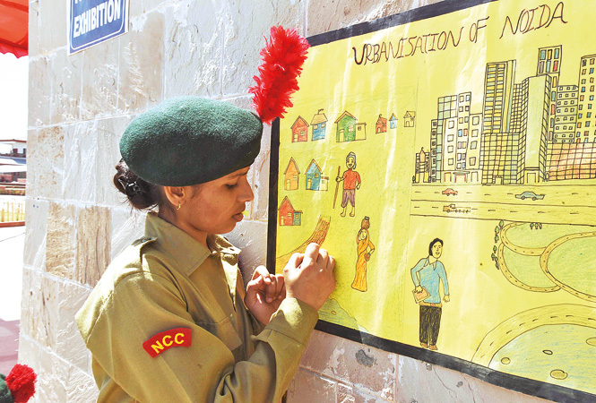 Members of the National Cadet Corps from 31 UP Girls Battalion participated in the poster-making activity 4
