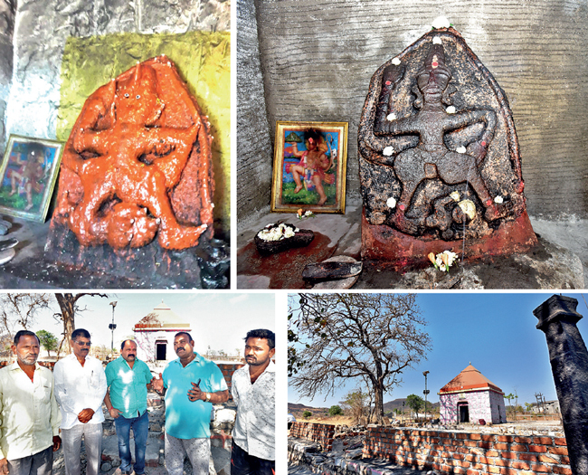 (Clockwise from top left) The deity before and after cleaning; the temple in which it is housed; the villagers involved in the initiative (Clockwise from top left) The deity before and after cleaning; the temple in which it is housed; the villagers involved in the initiative