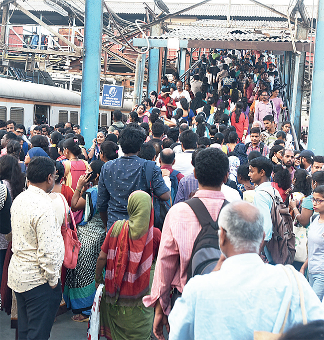 An overcrowded foot over-bridge