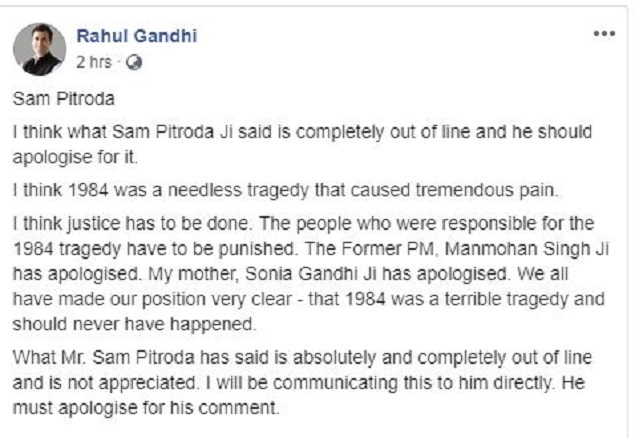 Rahul Gandhi 1984 Was A Needless Tragedy Sam Pitroda Must Apologise Says Rahul Gandhi Times Of India