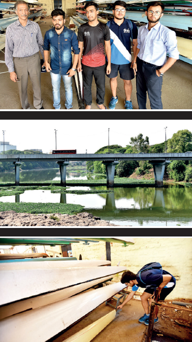 (From top) Members of the CoEP boat club, the choked Mula, one of the damaged boats; PIC: NIKHIL GHORPADE (From top) Members of the CoEP boat club, the choked Mula, one of the damaged boats; PIC: NIKHIL GHORPADE