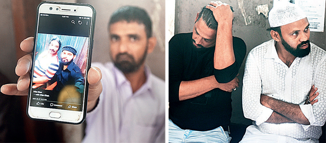 Friends Gulshad Mumtaz Ali Sheikh (right) and Irfan Shahnawaz Khan were both in their late 30s; (R) Kin of Gulshad and Irfan, who died of suffocation in a car that was trapped in a flooded subway, lament the loss