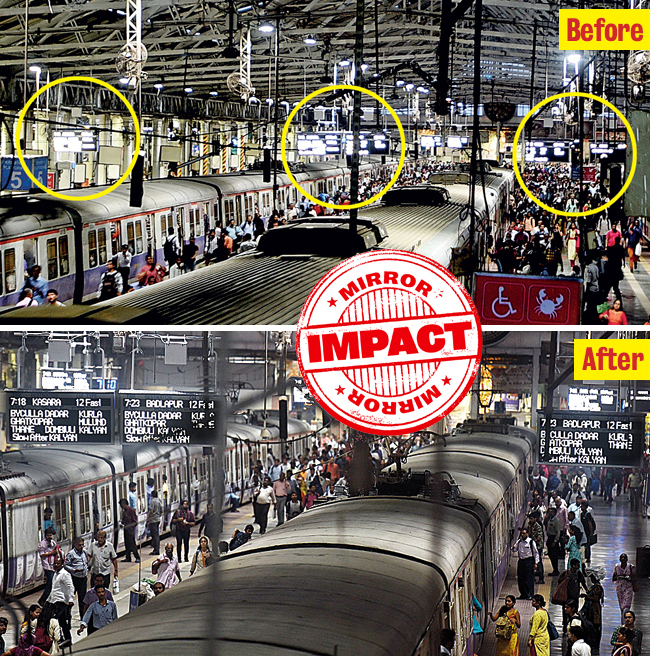 Five days ago commuters couldn’t read CSMT indicators (Photo by Deepak Turbhekar); the change was brought after Mirror report on July 13
