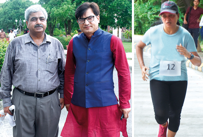 (L) Brig Dinesh Sharma and Prof Sanjay Singh (R) Vatsala Singh (BCCL/ Vishnu Jaiswal)