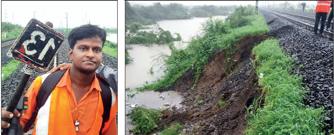 (L-R) Murari Kumar first raised alarm on finding washedaway tracks along Kim-Kosamba section (L-R) Murari Kumar first raised alarm on finding washedaway tracks along Kim-Kosamba section