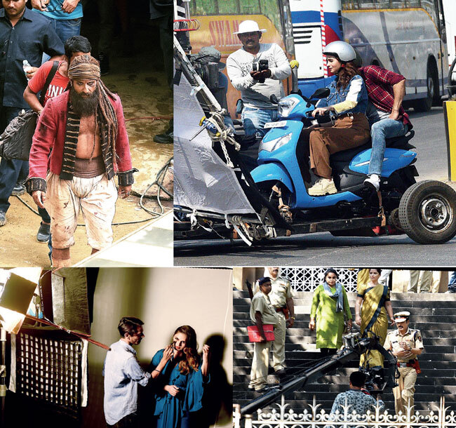 (Clockwise) Saif Ali Khan shooting for his upcoming film Hunter at Goregaon's Filmistan studio; Alia Bhatt filming an ad in Wadala; Manoj Bajpayee at Elphinstone Technical College during the making of Satyamev Jayate; Huma Qureshi seen preparing for a reality TV show; PICS: RAJU SHINDE, SACHIN HARALKAR, NILESH WAIRKAR