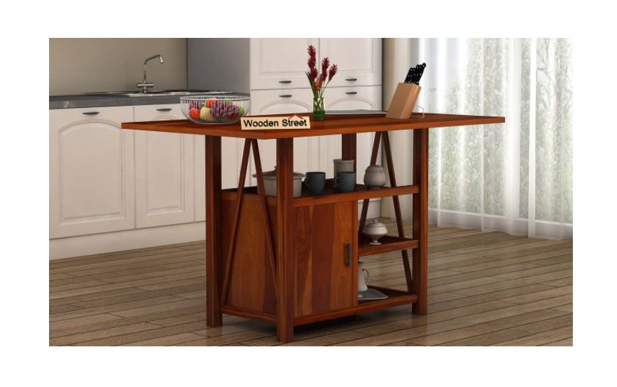 Wooden table as a kitchen island