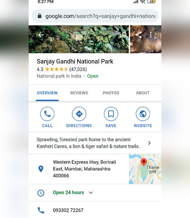 A fake number of the national park that came up on the search engine