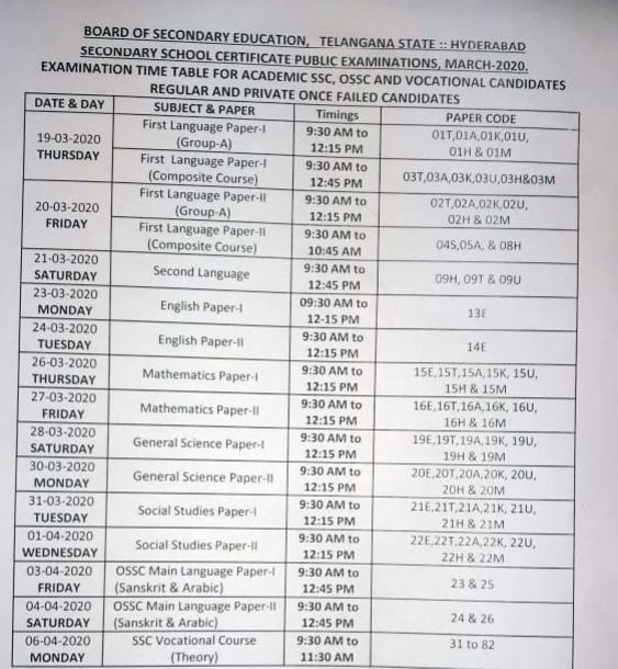 Ts 10th Time Table Telangana Ssc Time Table 2020 Released Check