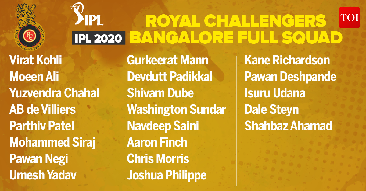 Rcb Team 2020 Players List Complete List Of Royal Challengers Bangalore Players In Ipl 2020 Cricket News Times Of India