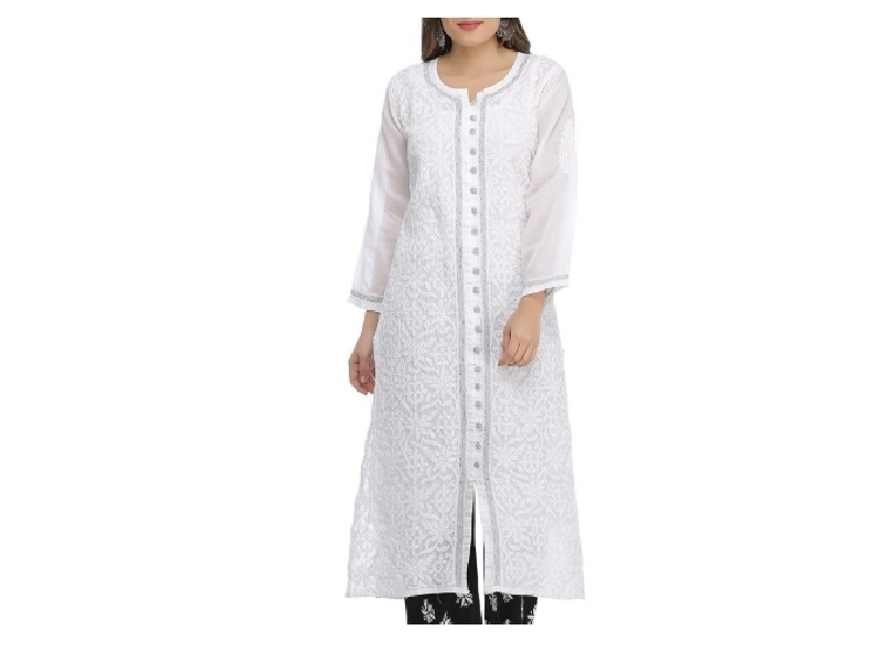 white chikan kurti neck design