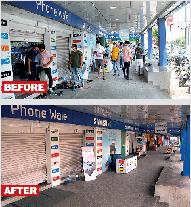 A mobile shop in Ghatlodia met with a heavy rush on Sunday before the decision few hours later to shut such shops till May 3