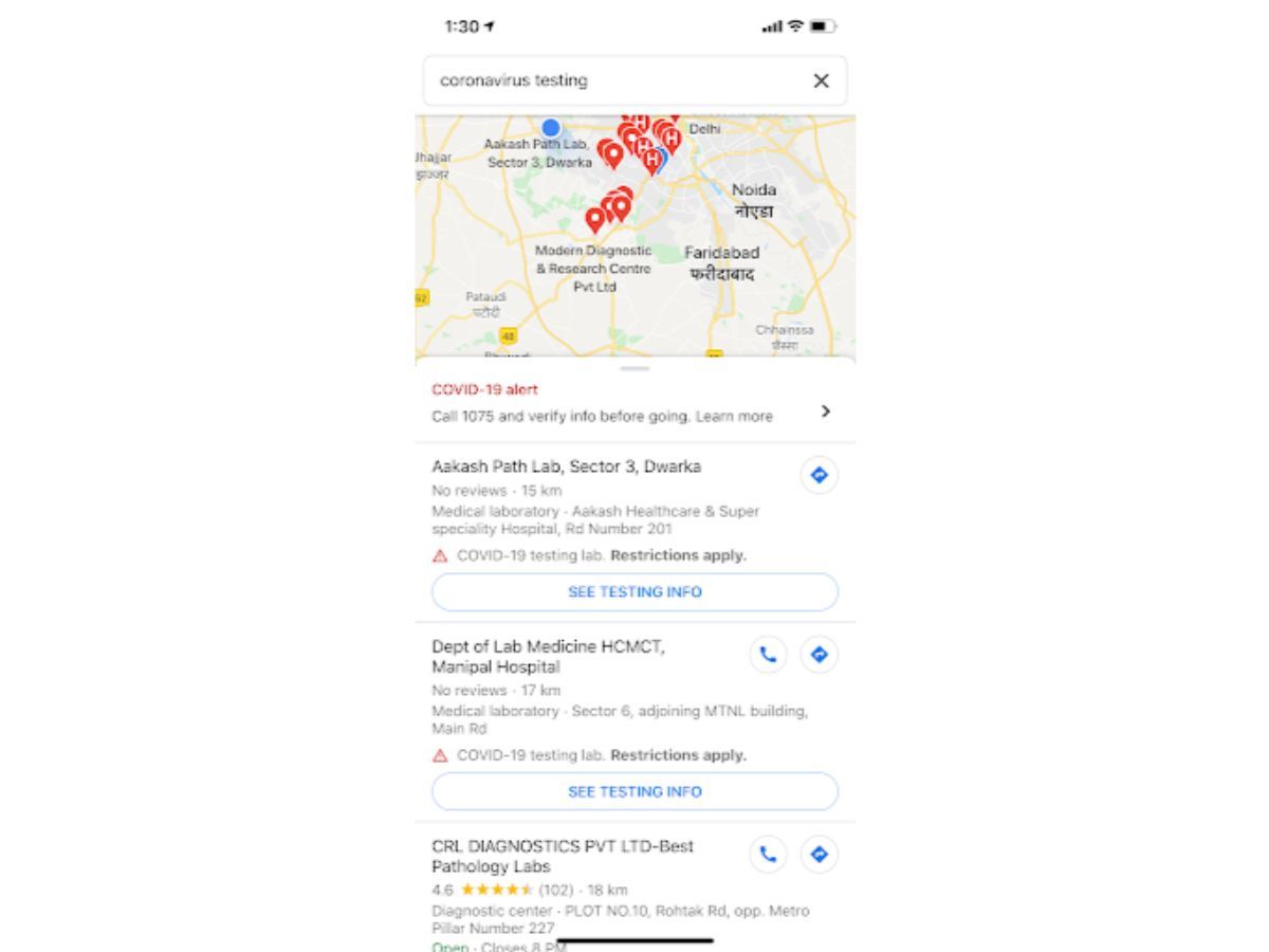 How to find authorized Covid-19 testing centers using Google Maps and Google Search