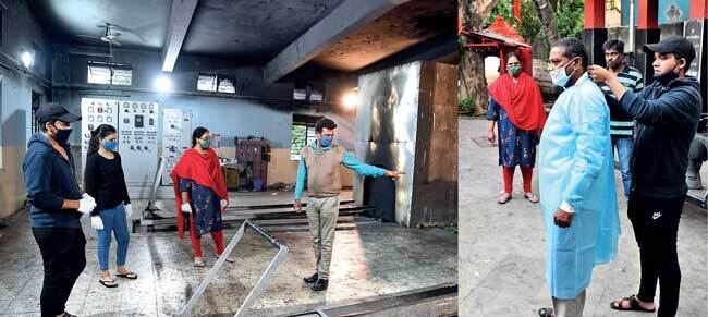 The Jangams (centre) have performed this difficult task since the outbreak. While Arun moves between the two PMC-designated crematoriums with his team for funerals, his wife keeps a record of cremated COVID-19 victims, while his son Abhishek and daughter Sakshi bring fresh PPE kits to their father regularly