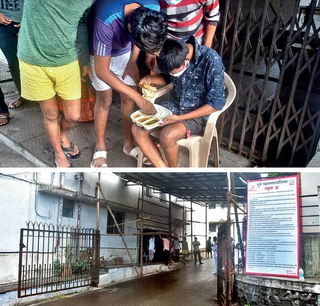 Inmates check for stray objects in the food at quarantine facility on Sinhgad Institutes’ Vadgaon Budruk campus since they have encountered many instances over eight days. An inmate had also found a pin