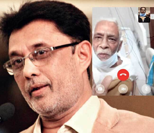 Dr Nitin Vora, (inset) Dr Vora videocalling his father
