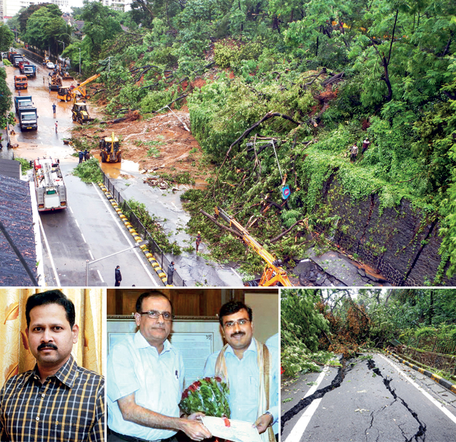 The landslide occurred because the toppling of several trees caused soil on the hill to loosen, said Mahesh Narvekar, director of the disaster management cell (left) and assistant municipal commissioner Prashant Gaikwad
