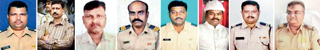 From left: Pradeep Kashid, Suryakant Jadhav, Pandurang Pawar, Bramhadeo Shendge, Sanjay More, Dipak Gaikwad, Shailesh Naik, Hashamali Mulla