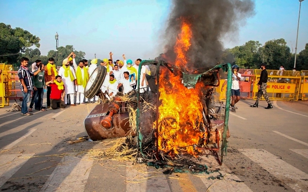tractor on fire India gate sep 28 PTI 635