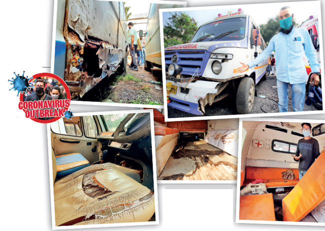 The ambulance owners saw their vans at PMC’s depot in Mukundnagar with rusted, broken parts, torn seats, decaying flooring; they said they had always maintained these vehicles well before to be safe for medical purposes; PIC: MAHENDRA KOLHE