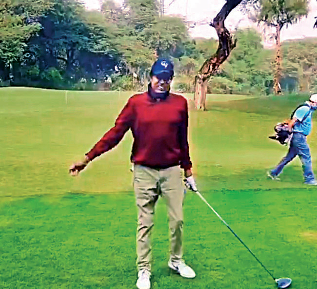 Two weeks after undergoing an angioplasty, Dev returned to golf
