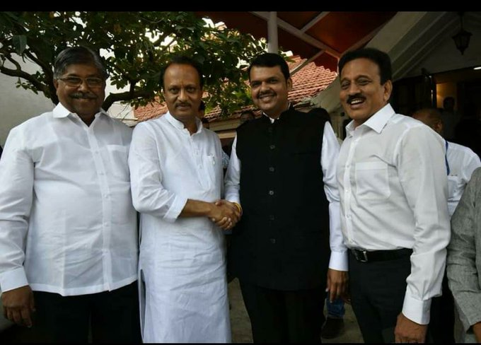 From left to right: Chandrakant Patil, Ajit Pawar, Devendra Fadnavis and Girish Mahajan.