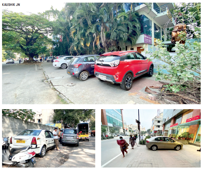 At various roads in the city, cars were seen parked on footpaths, on Tuesday