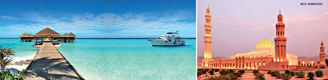 With its islands and resorts, Maldives is considered to be a safe holidaying spot; (R) Sultan Qaboos Grand Mosque in Muscat is the only mosque in Oman that allows visitors from other faiths (PICS: THINKSTOCK) With its islands and resorts, Maldives is considered to be a safe holidaying spot; (R) Sultan Qaboos Grand Mosque in Muscat is the only mosque in Oman that allows visitors from other faiths (PICS: THINKSTOCK)