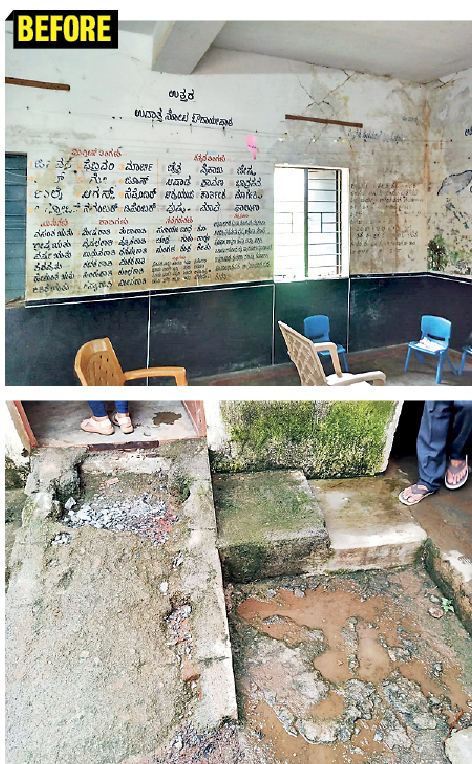 The school had a leaking roof, broken walls and floors
