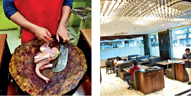 Poultry store owners have started offering discounts to encourage sales, rue the cut in profits after a tough year; several restaurants (R) also said that they are already reeling from the lockdown effects and bird flu is not helping