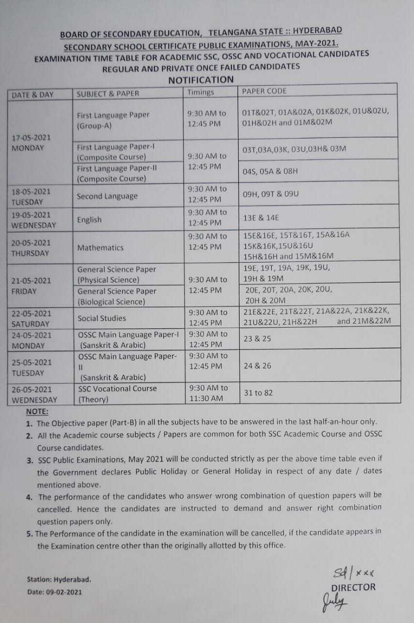 Ts 10th Time Table Telangana Ssc Exam Timetable 2021 Released Heres