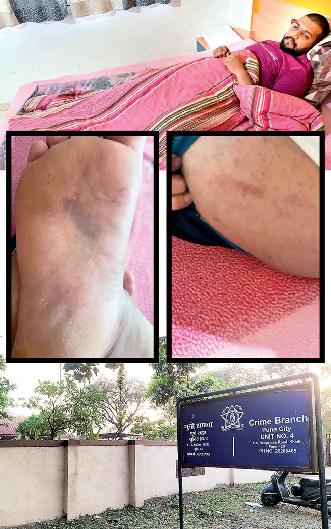 Crime branch (bottom) cops picked up Kale (top) from his shop on pretext of helping trace address and assaulted him (inset)