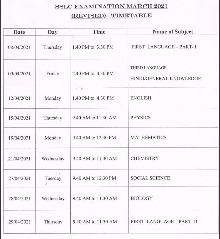 Kerala Sslc Time Table 2021 Kerala Sslc Plus Two Exam Dates Revised Check Time Table Here