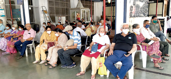 Society members said aged people fear overcrowded vaccine centres; PIC: NIKHIL GHORPADE