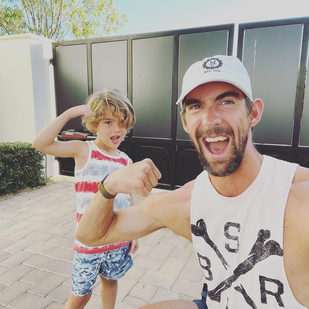 Michael Phelps with his son