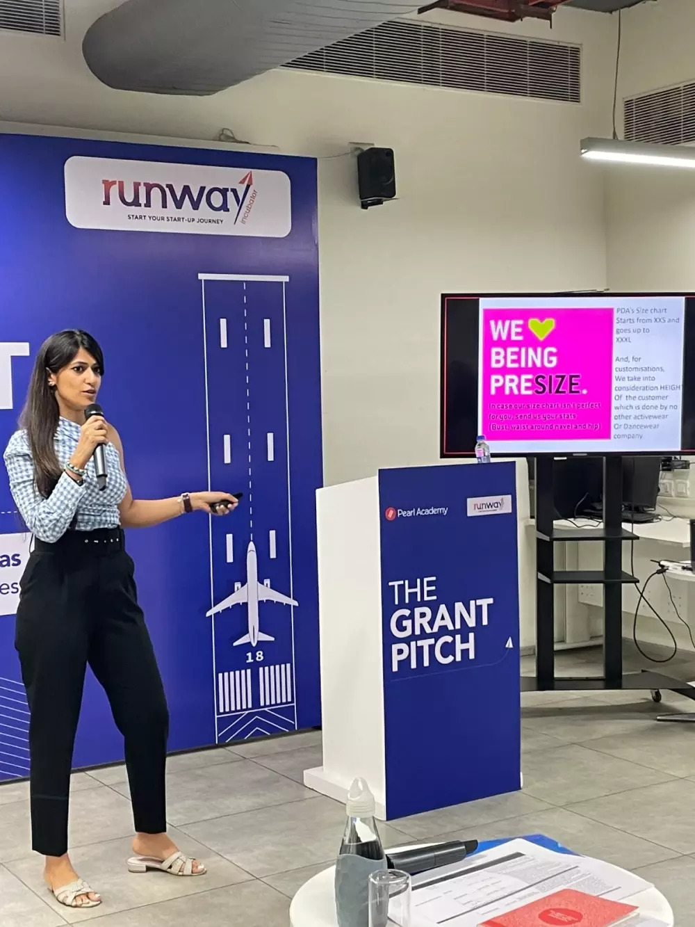 Pearl Academy student Smita Malhotra pitching her start-up idea to the Runway incubator jury.