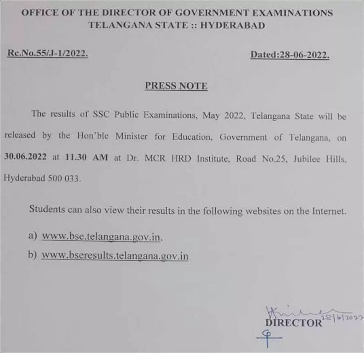 TS SSC Result date announced