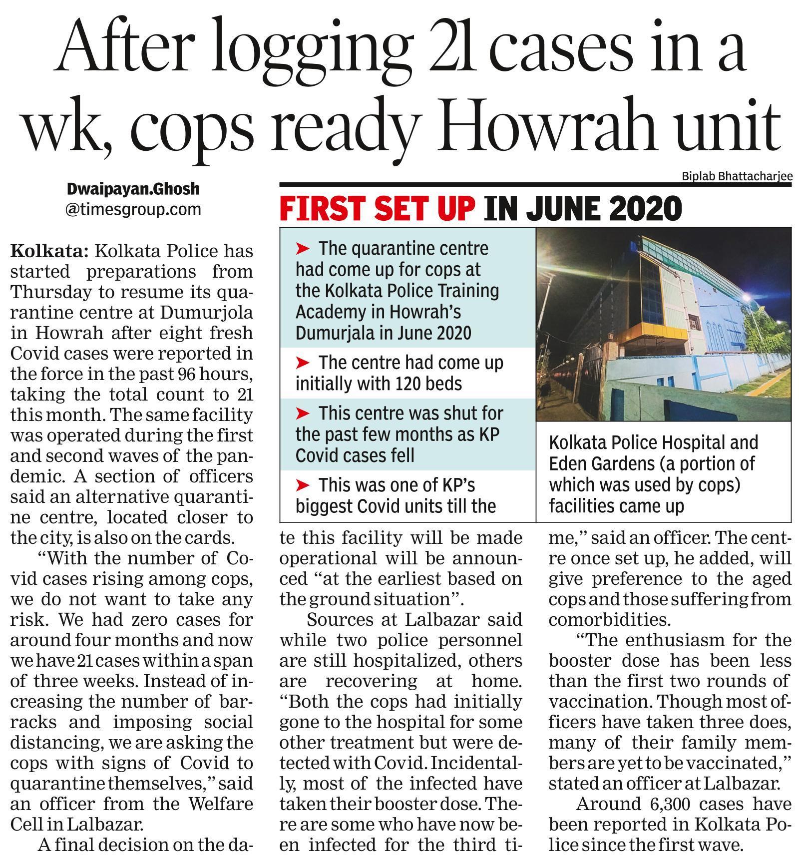Howrah quarantine unit to resume ops for Kol Pol from today