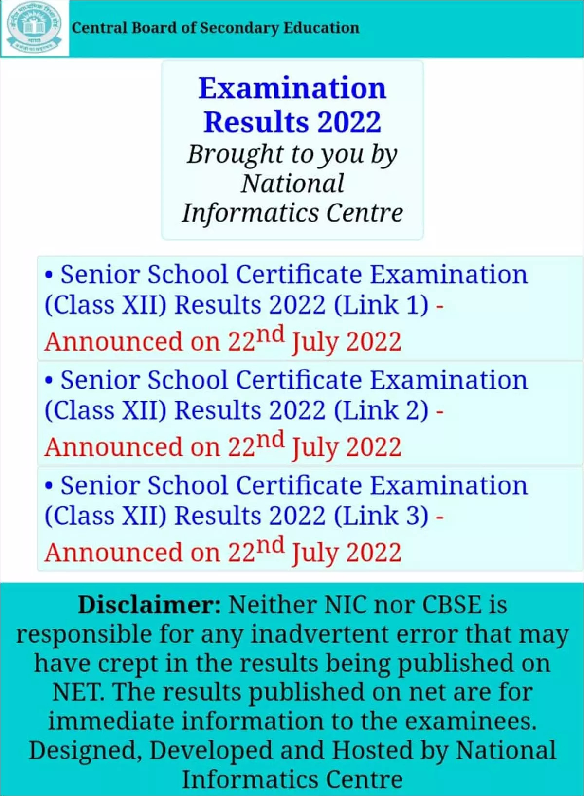 CBSE Class 12th result declared