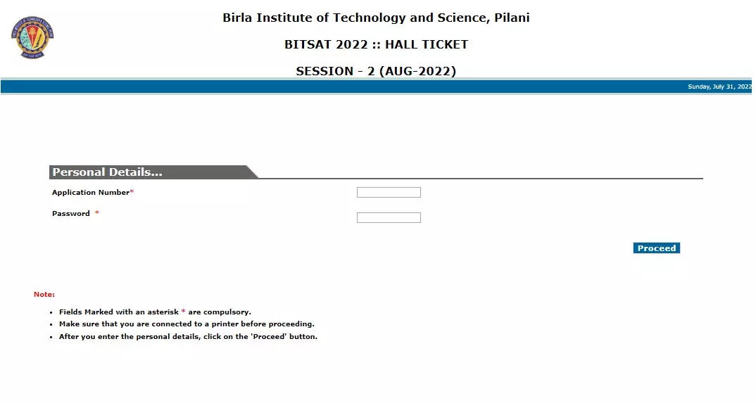 BITSAT Session 2 Hall Ticket 2022 BITSAT Hall Ticket
