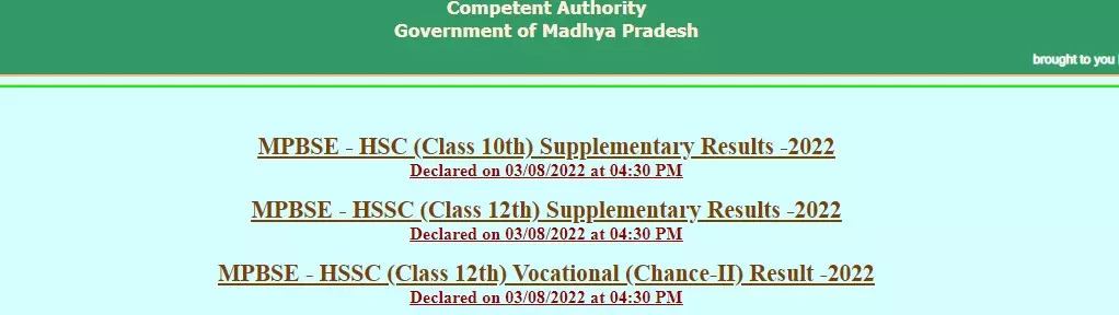 MPBSE Supplementary Result 2022 MP Board Supplementary Result