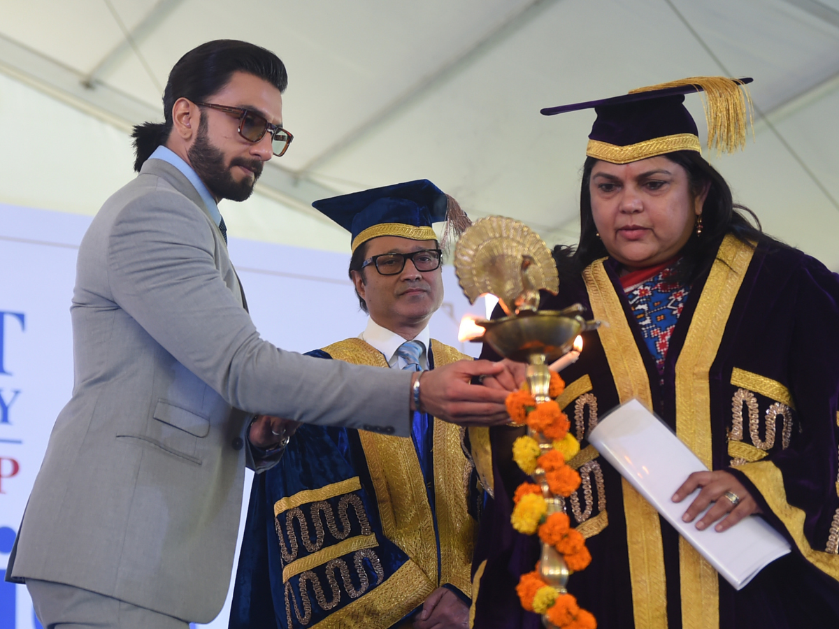 Ranveer Singh was joined on stage by Nykaa founder and CEO Falguni Nayar at the BU Convocation